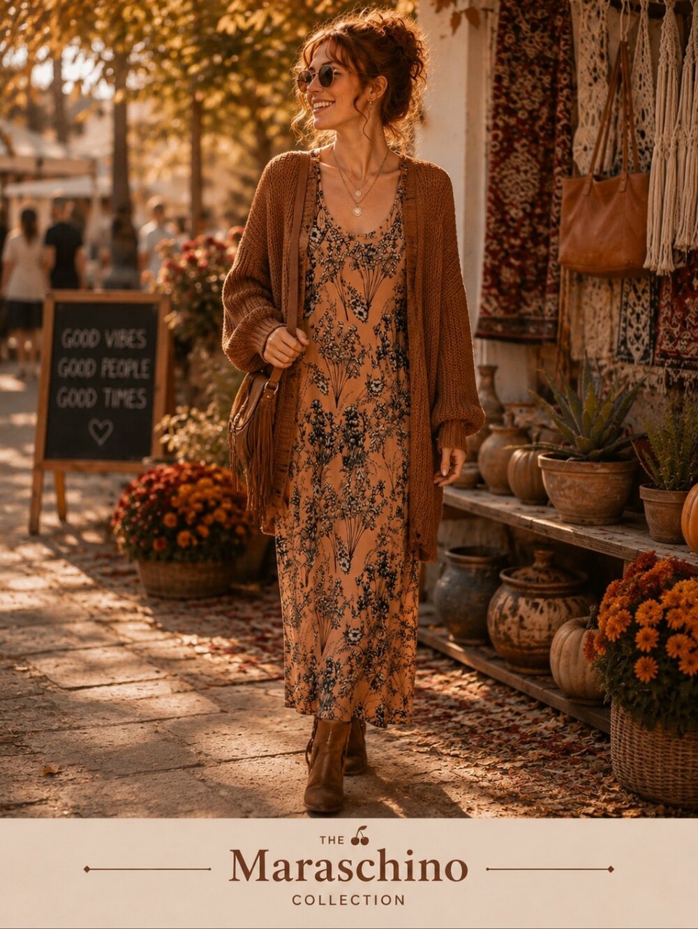 Piphany Autumn Peach Floral Maxi Dress | 3X
